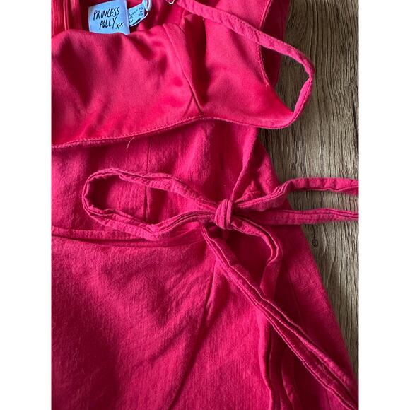 Princess Polly Love Lane Red Linen Mini Wrap Dress Size 6 NWT - Picture 3 of 7